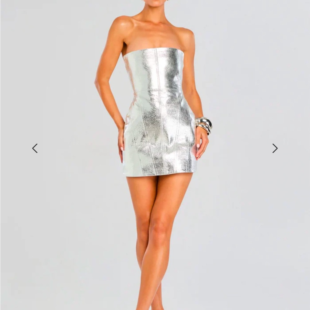 Retrofete Casmir Metallic Silver Leather Dress